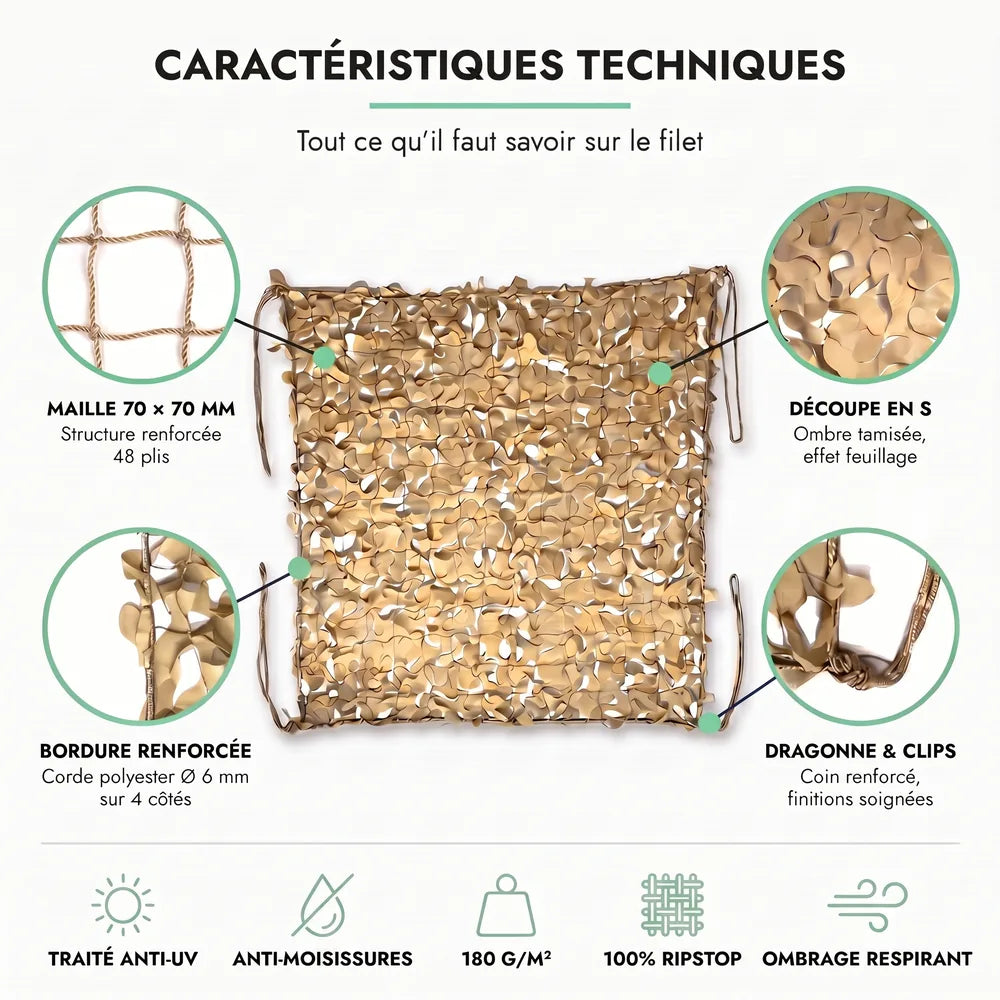 Dreieckiges sandfarbenes Tarnnetz