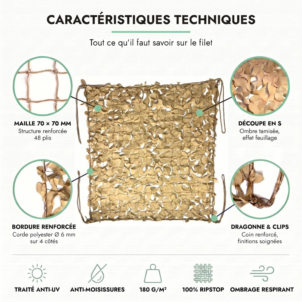 Verstärktes sandfarbenes Tarnnetz